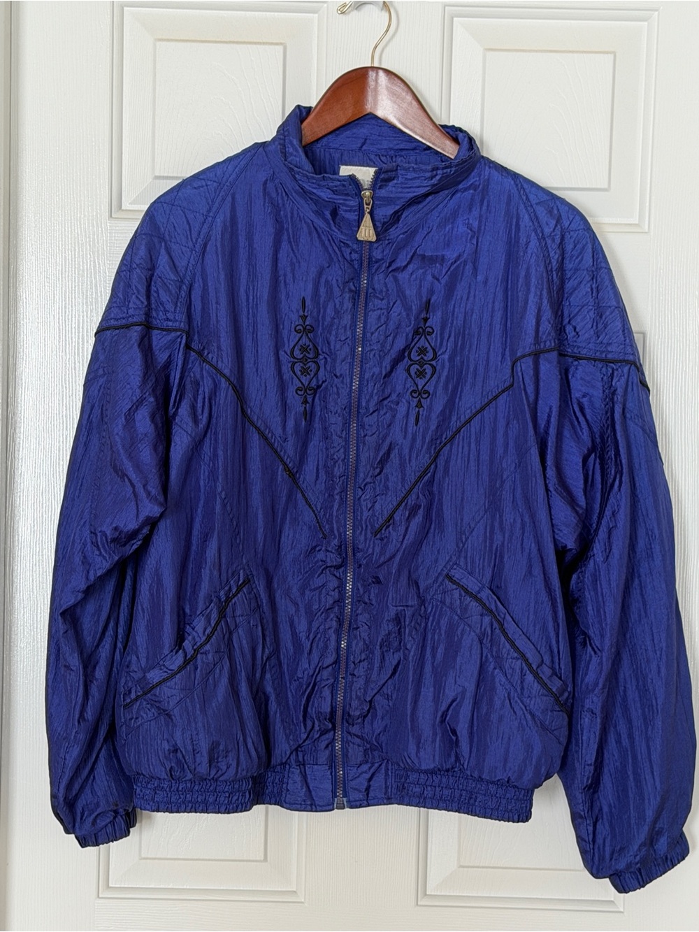 Wilson Vintage 90s Y2K Blue Nylon Windbreaker Bomber Jacket Embroidered XL - Picture 2 of 10